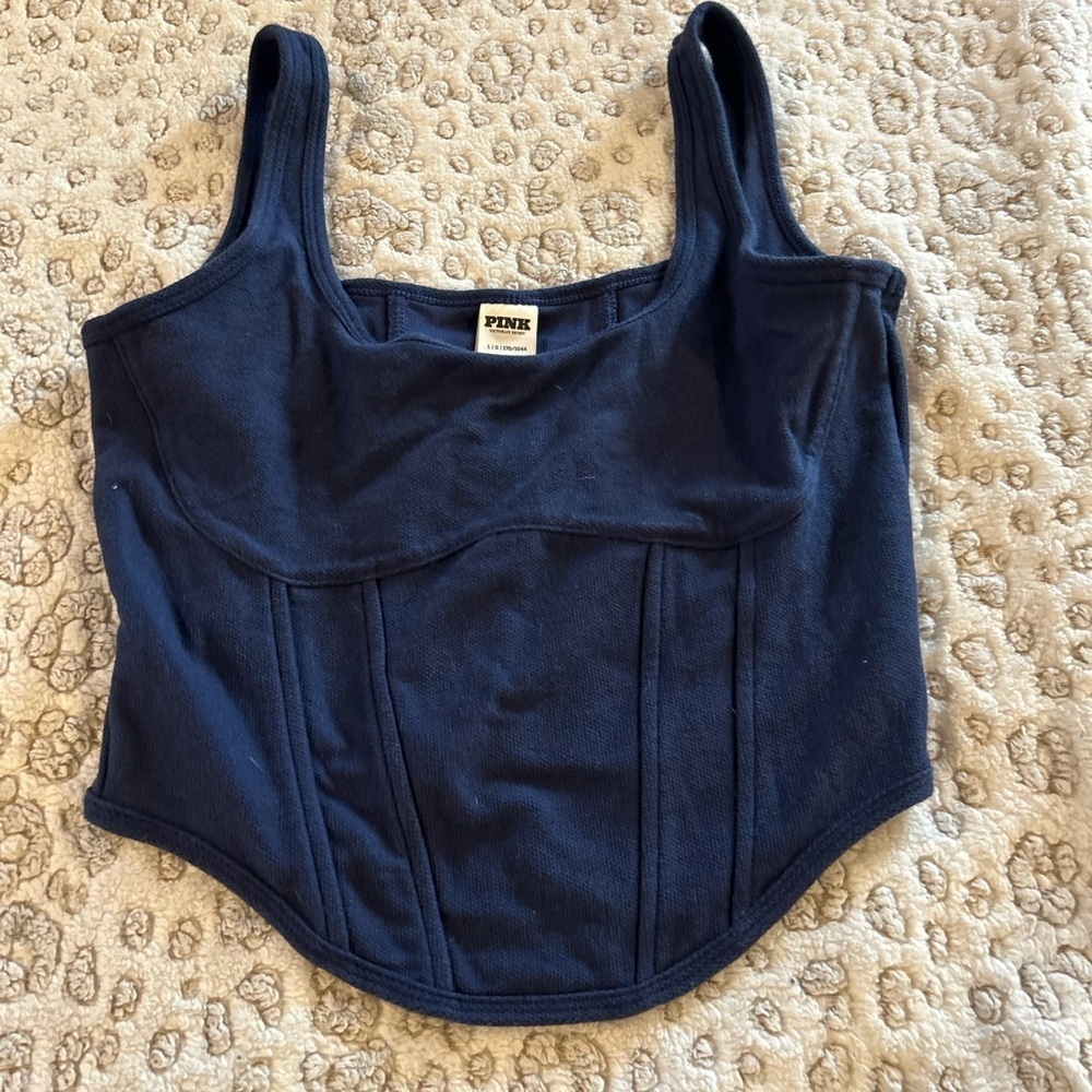 PINK Victoria's Secret Blue Fitted Bustier Tank Top Size Large
